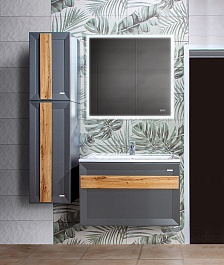 Бриклаер Тумба с раковиной Берлин 80 оникс серый с ручкой дуб золотой – фотография-12